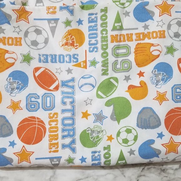 Fabric Remnants Cotton Sports White Background Green Blue Orange 4 3/8  Yards - Picture 5 of 6